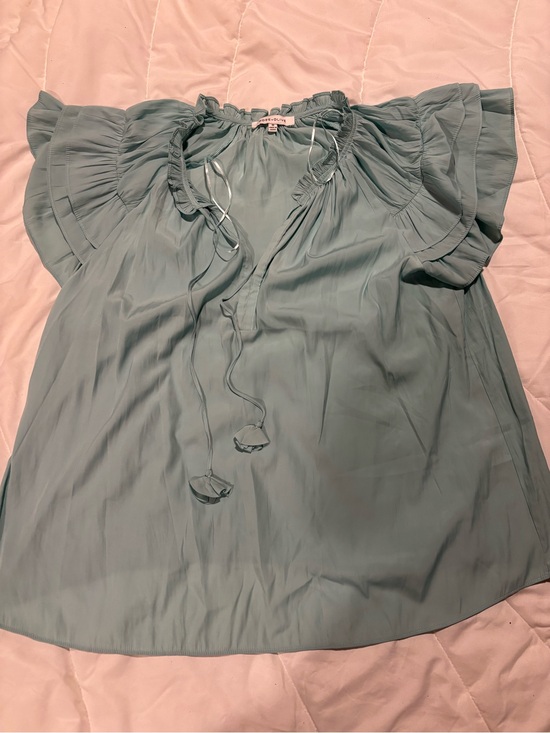 Rose & Olive Tops - Rose & Olive Dusty Blue Ruffle Sleeve Peasant Top 1X